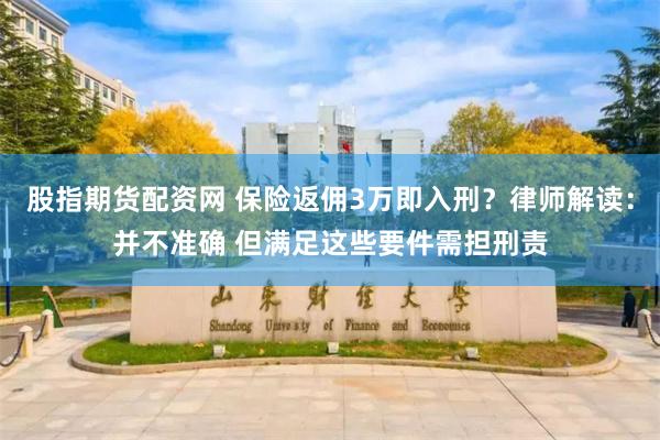 股指期货配资网 保险返佣3万即入刑？律师解读：并不准确 但满足这些要件需担刑责